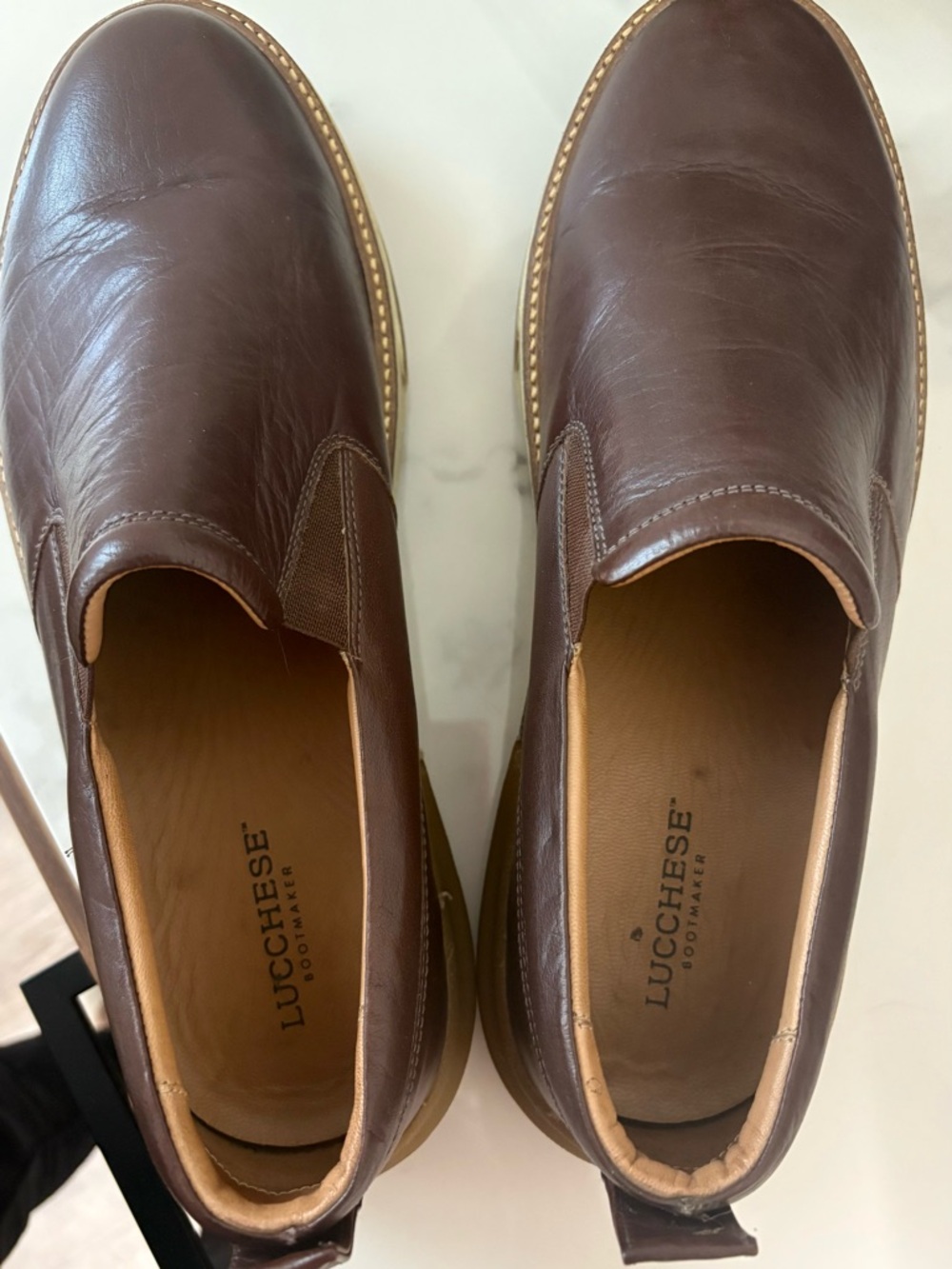 Men's Brown Leather Lucchese Mad Dog Slip-On Casual Shoes - Picture 4 of 7